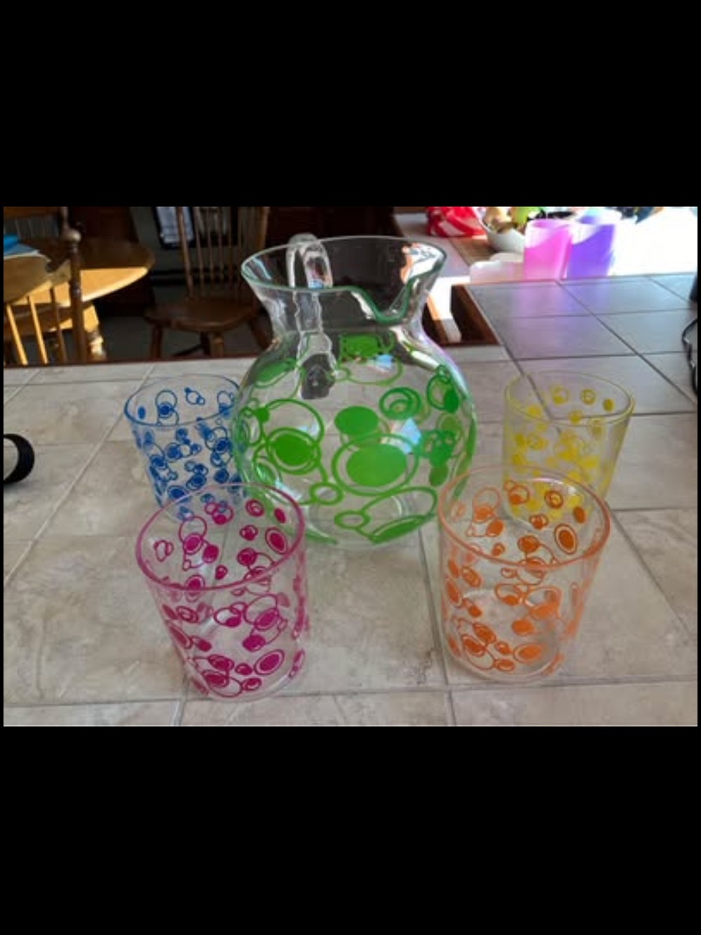 Colorful Plastic Pitcher and 4 Tumblers - Bubble Dot Design